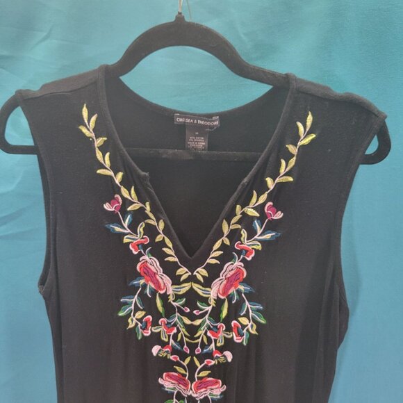 Chelsea & Theodore Black Embroidered Maxi Dress Medium - Picture 2 of 11